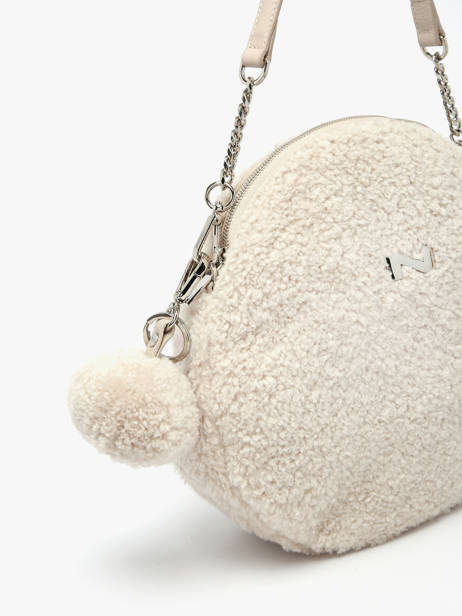 Porte-clefs Pompon Shearling Cuir Nathan baume Beige nathan 200N vue secondaire 1