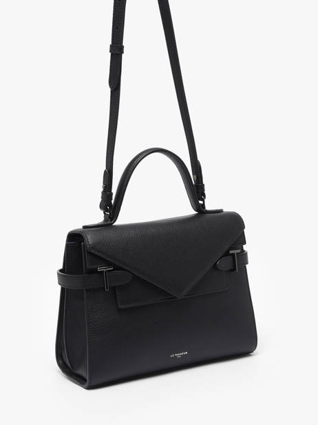 Sac Bandoulière M Double Rabat Emilie Cuir Grainé Le tanneur Noir emily TEMI1014 vue secondaire 2