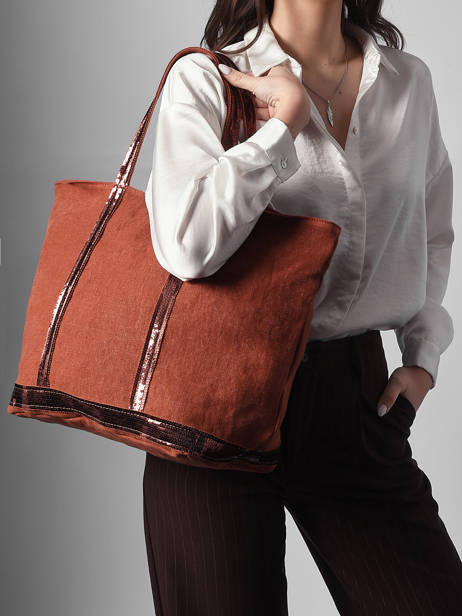 Le Cabas L Lin Paillettes Vanessa bruno Rouge cabas lin 31V40409 vue secondaire 1