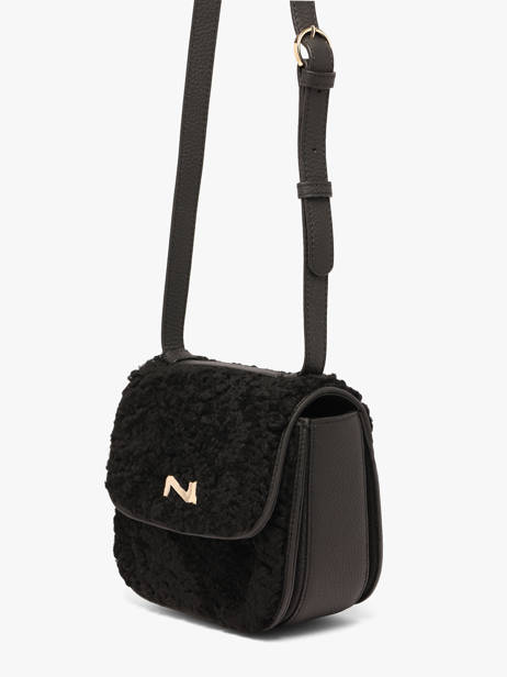 Sac Bandoulière Pénélope Peau Lainée Et Cuir Nathan baume Noir odyssey 1S vue secondaire 2