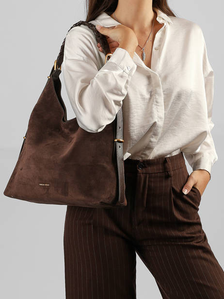 Grand Sac Hobo Jess En Cuir Velours Vanessa bruno Marron jess 29V40917 vue secondaire 1