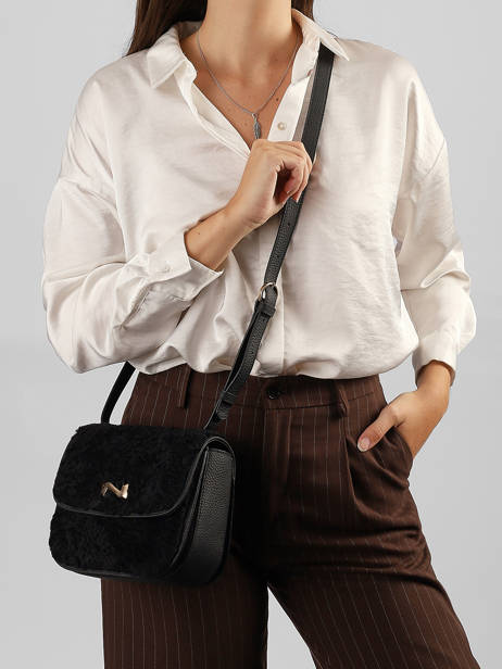 Sac Bandoulière Pénélope Peau Lainée Et Cuir Nathan baume Noir odyssey 1S vue secondaire 1