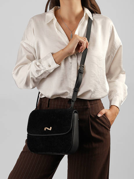 Sac Bandoulière Ulysse Peau Lainée Et Cuir Nathan baume Noir odyssey 2S vue secondaire 1