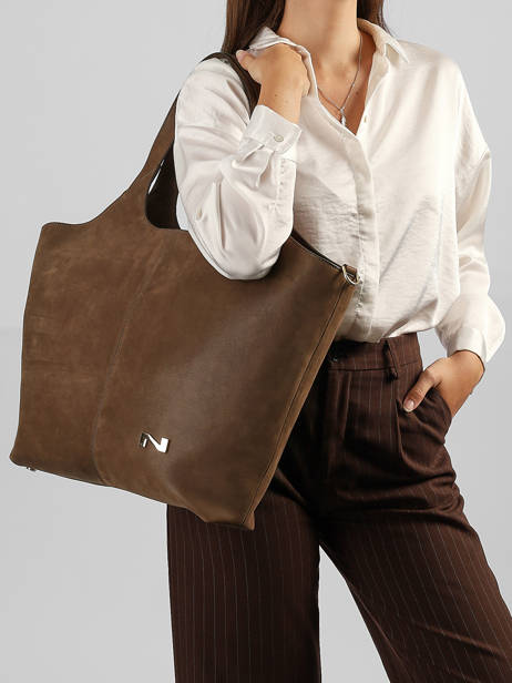 Sac Porté épaule Dubai Nubuck Cuir Nathan baume Marron riverside 3NG vue secondaire 1